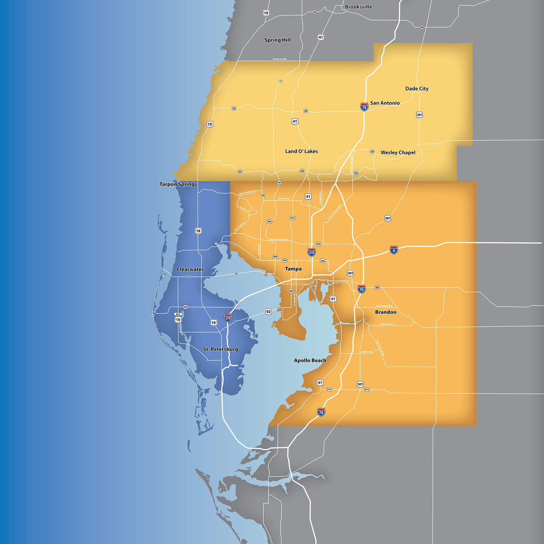 Map graphic of the Tampa region